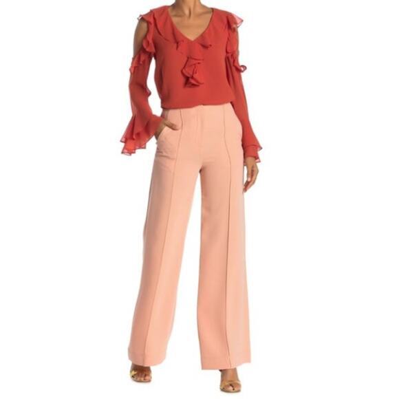Diane Von Furstenburg Kiersten Wide Leg Trousers Coral Salmon Pink Size 10 NWT - Picture 1 of 10